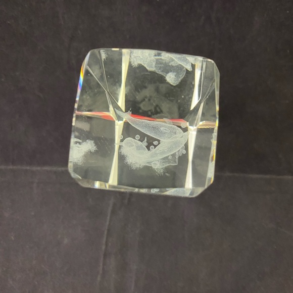 Dolphin Laser Etched Crystal Cube Paperweight - Picture 4 of 10